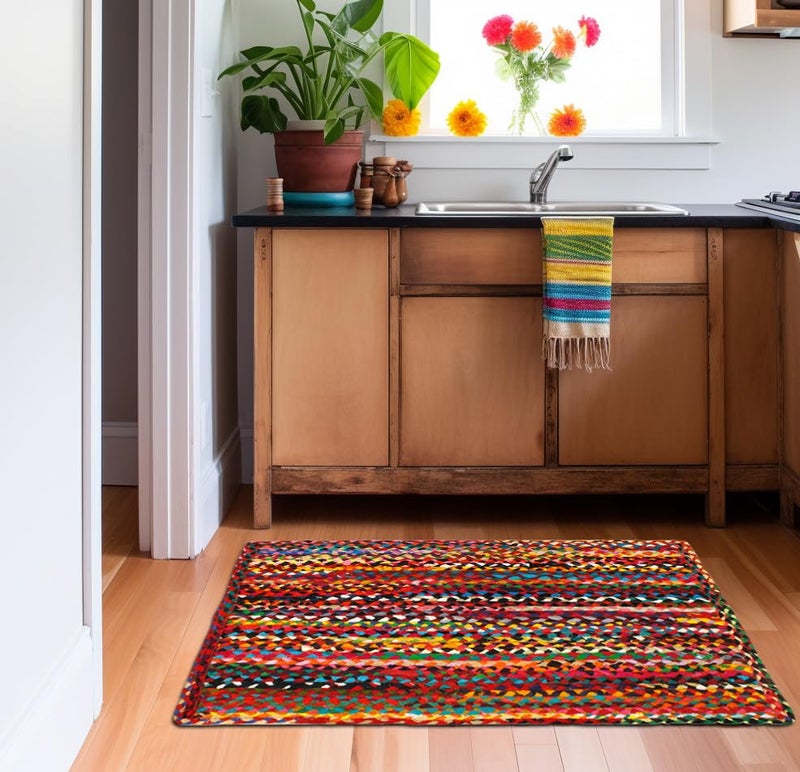 COTTON CRAFT Cotton Chindi Braid Rag Rug - Boho Farmhouse Rustic Area Accent Throw Rug - Handwoven Reversible Natural Recycled Cotton - Living Room Den Study Home DÃ©cor Gift - 2' x 3' - Multi Color - Image 5